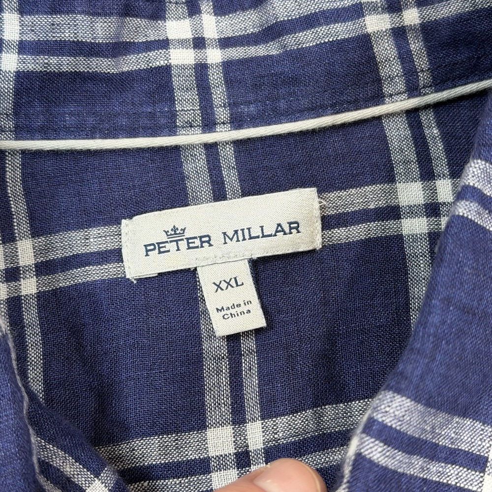 Peter Millar Men's Size XXL‎ Blue Plaid 100% Linen Button Up Long Sleeve Shirt - Picture 5 of 13